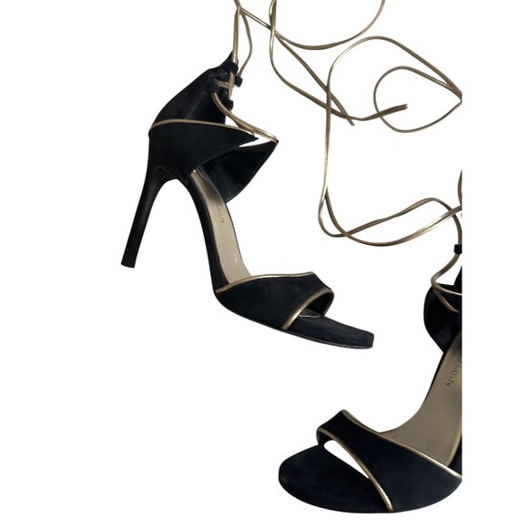 STUART WEITZMAN  Black Gold Laceup Sandals Heels Size 7.5 - Picture 5 of 10